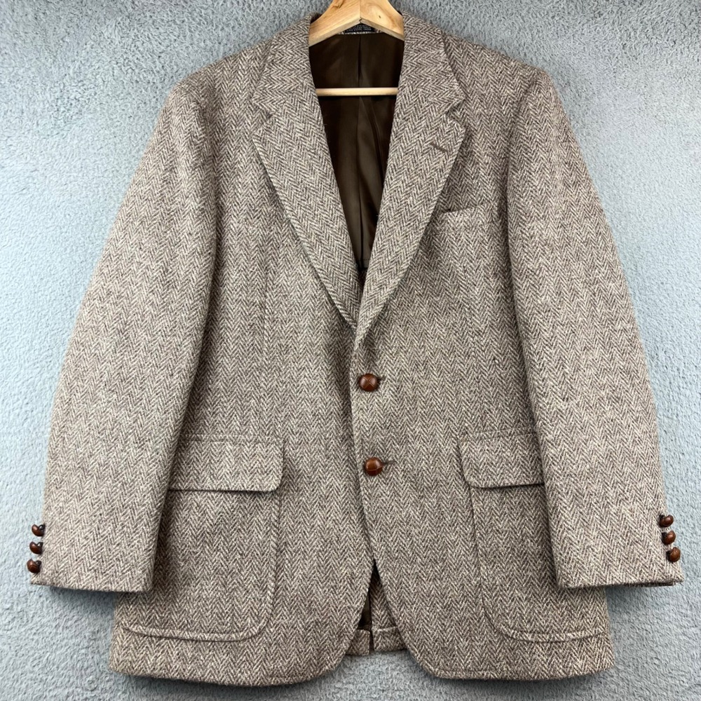 Vintage Saxony Hall  Mens Brown Herringbone Tweed Sport Coat Blazer Men's 40